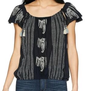 Free People Embroidered Black Top